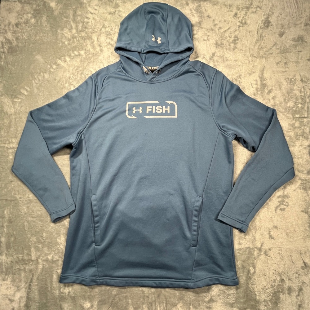 Under Armour Womens Fish Hoodie  XL Blue Pullover Fishing Performance Sweatshirt